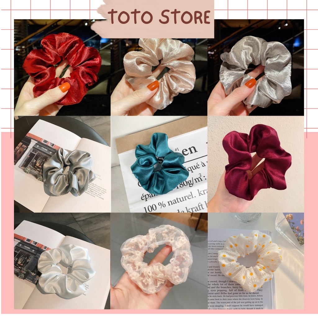 Buộc tóc Cột Tóc Vải Scrunchies nhiều màu màu chấm bi kẻ sọc caro phong cách hàn quốc hot trend - TOTO18