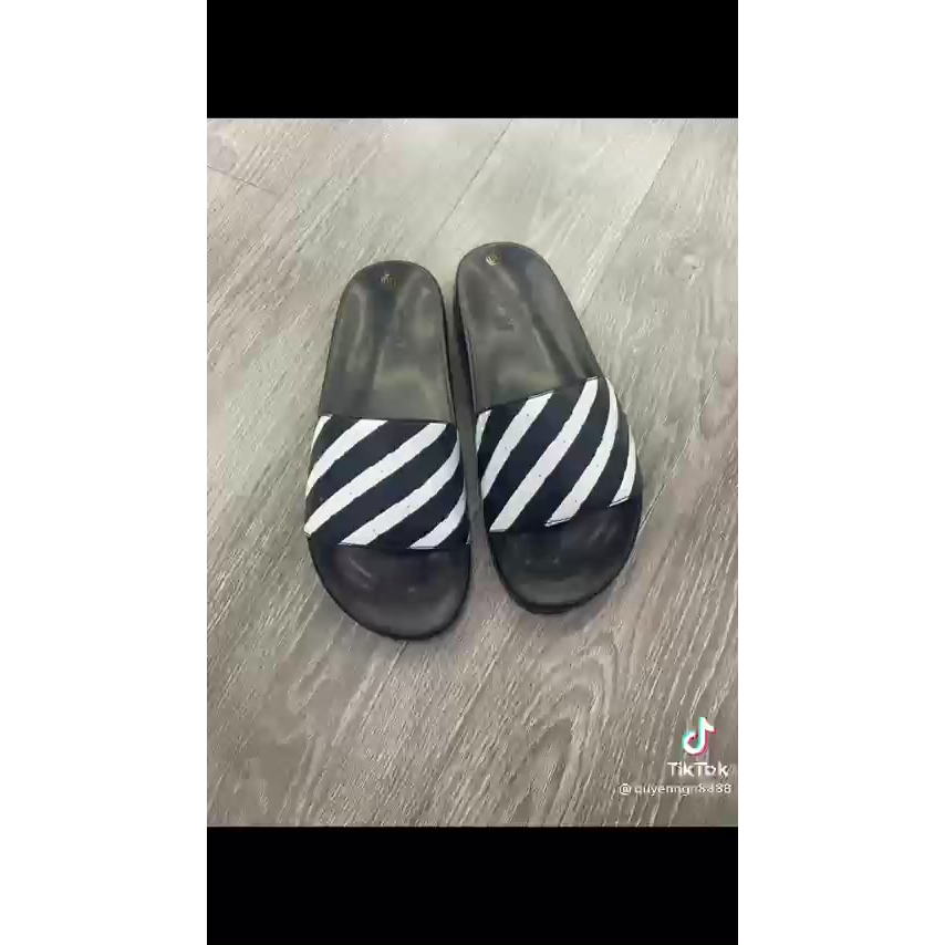 DÉP OFF WHITE SỌC CHÉO TRẮNG ĐEN ĐẾ CHỐNG TRƠN TRƯỢT KHÔNG THẤM NƯỚC SIÊU ĐẸP 2023