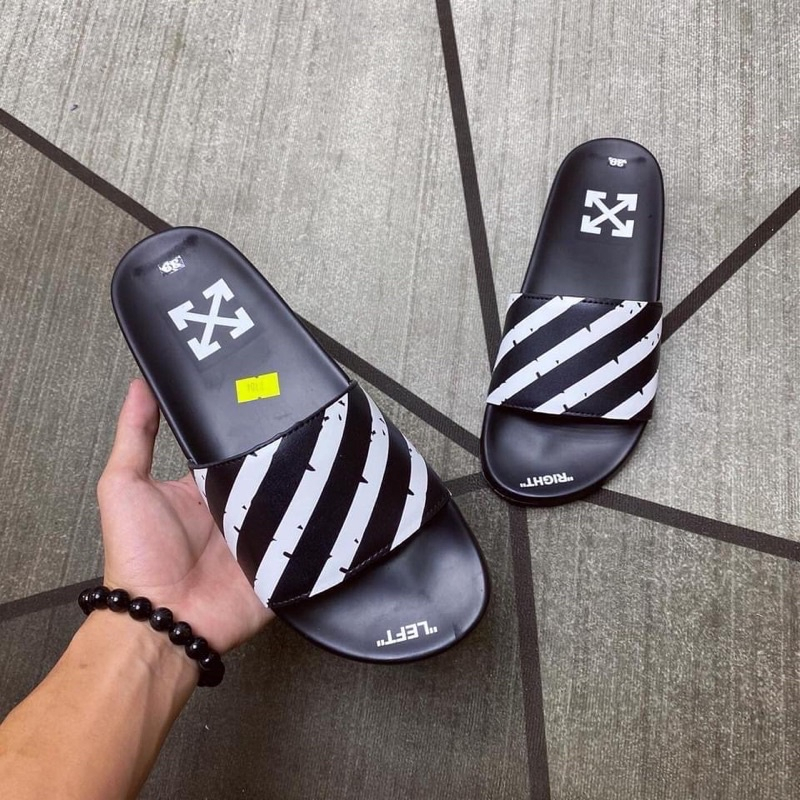 DÉP OFF WHITE SỌC CHÉO TRẮNG ĐEN ĐẾ CHỐNG TRƠN TRƯỢT KHÔNG THẤM NƯỚC SIÊU ĐẸP 2023