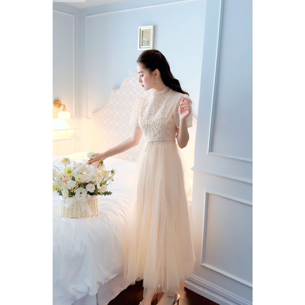 Đầm Thiết Kế CH-17 Chất Liệu Vải Ren Phối Voan Cao Cấp - Đầm Dự Tiệc Sang Trọng Đủ Size SMLXL