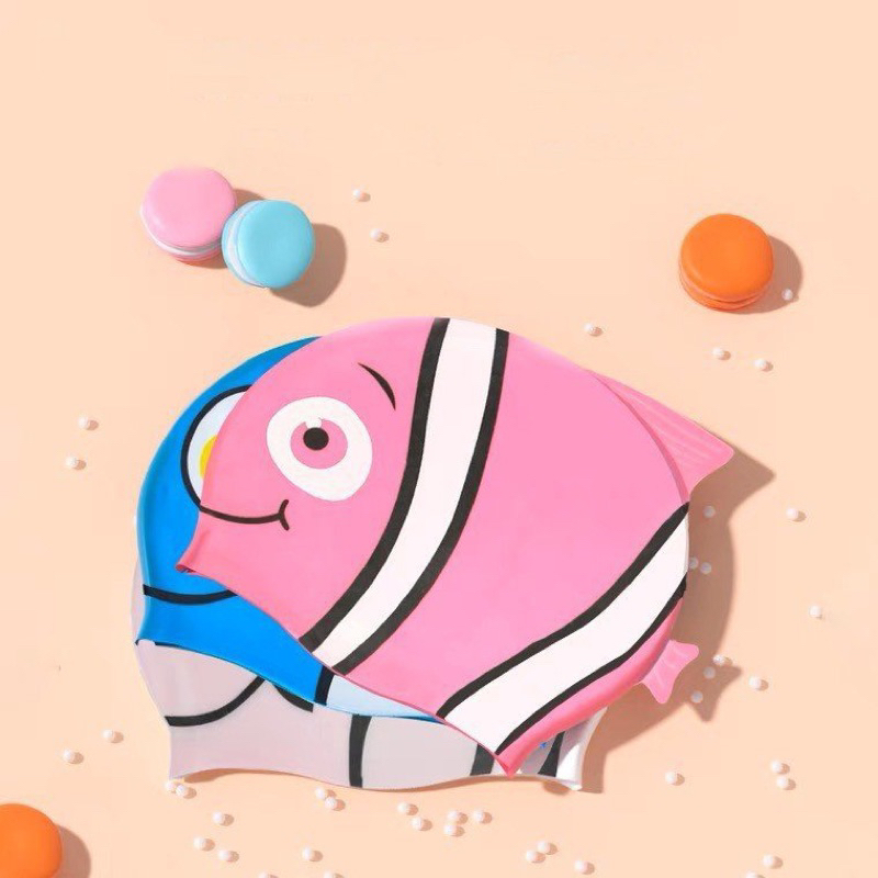 Nón bơi silicone cho bé trai bé gái chống nước in hình ngộ nghĩnh dễ thương