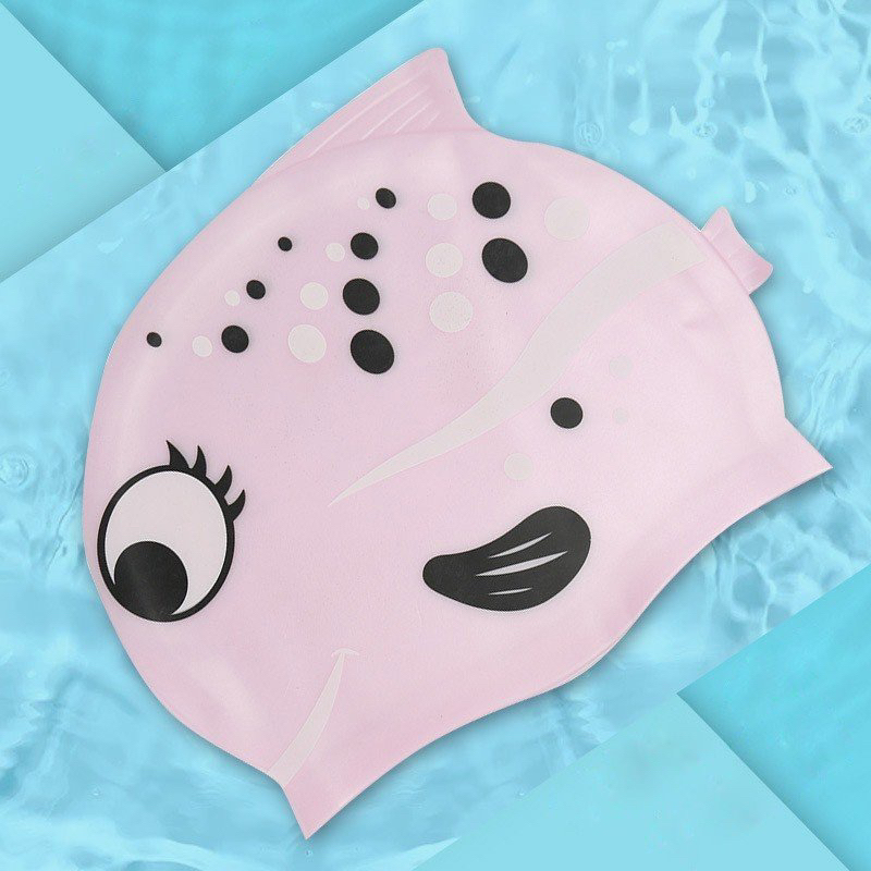 Nón bơi silicone cho bé trai bé gái chống nước in hình ngộ nghĩnh dễ thương
