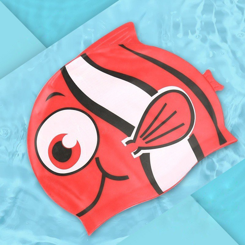 Nón bơi silicone cho bé trai bé gái chống nước in hình ngộ nghĩnh dễ thương