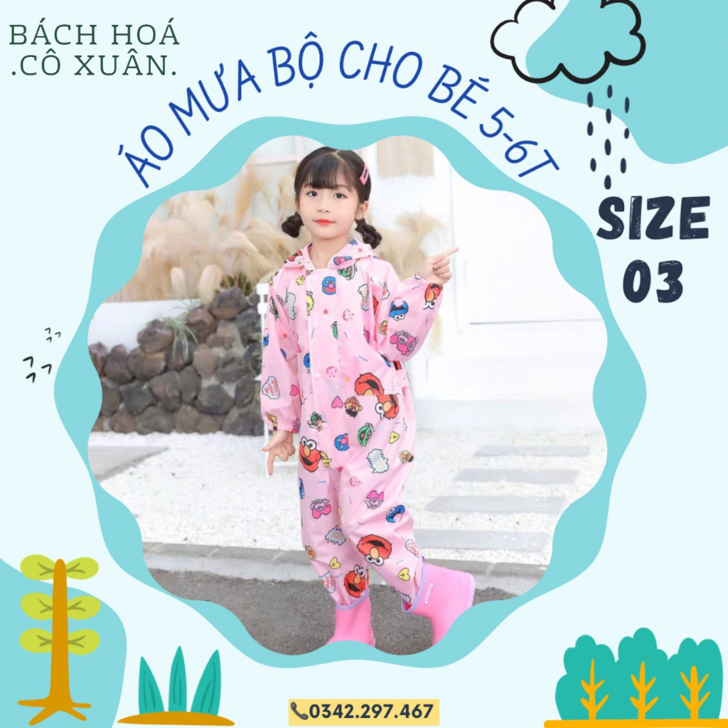 Áo Mưa Bộ Trẻ Em Cho Bé 5-6 Tuổi Vải Dù Cao Cấp Loại 1 Siêu Chống Nước