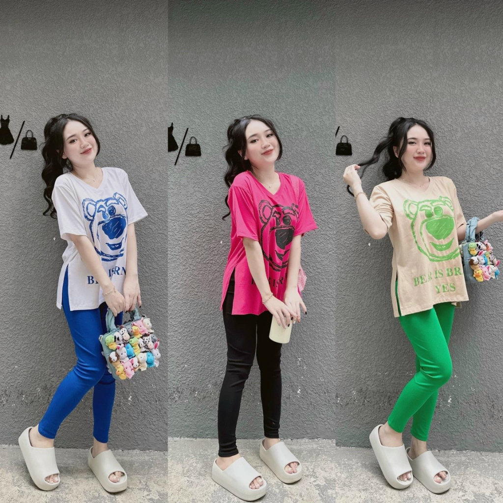 Set bộ áo thun form rộng họa tiết đáng yêu mix quần dài ôm sát sexy, quyến dũ [665]