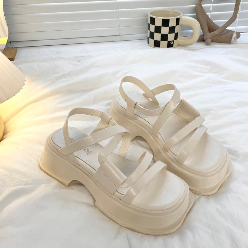 Dép sandal chiến binh nữ đế cao 5cm da pu chuẩn hàng quảng châu ulzzang cao cấp