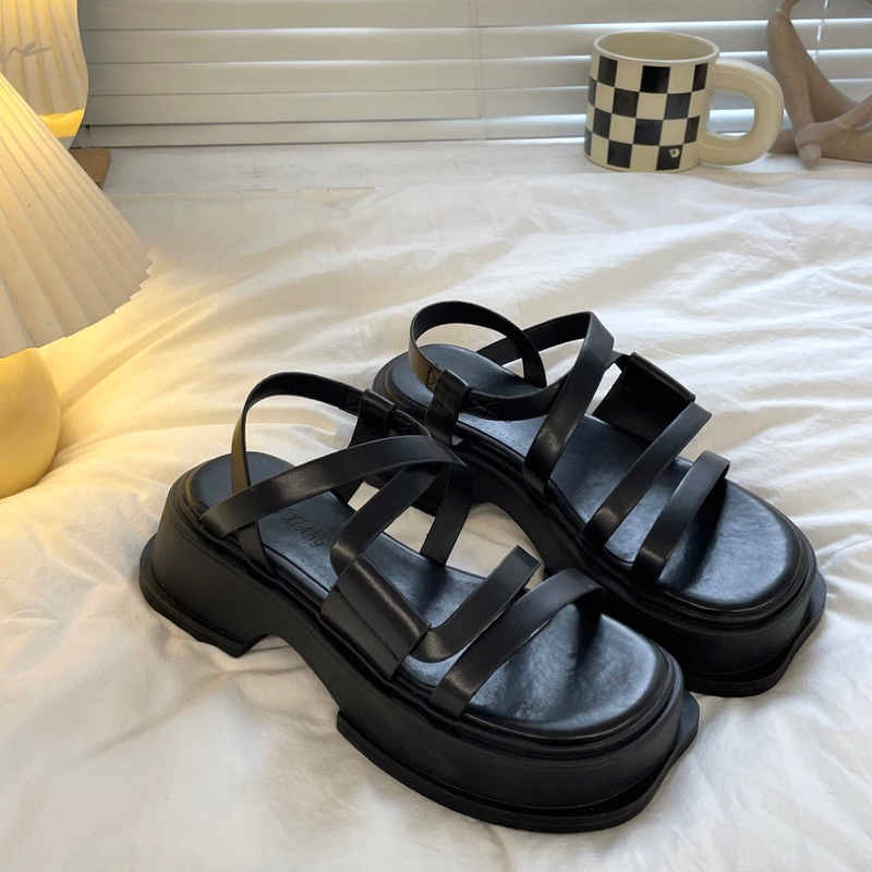 Dép sandal chiến binh nữ đế cao 5cm da pu chuẩn hàng quảng châu ulzzang cao cấp