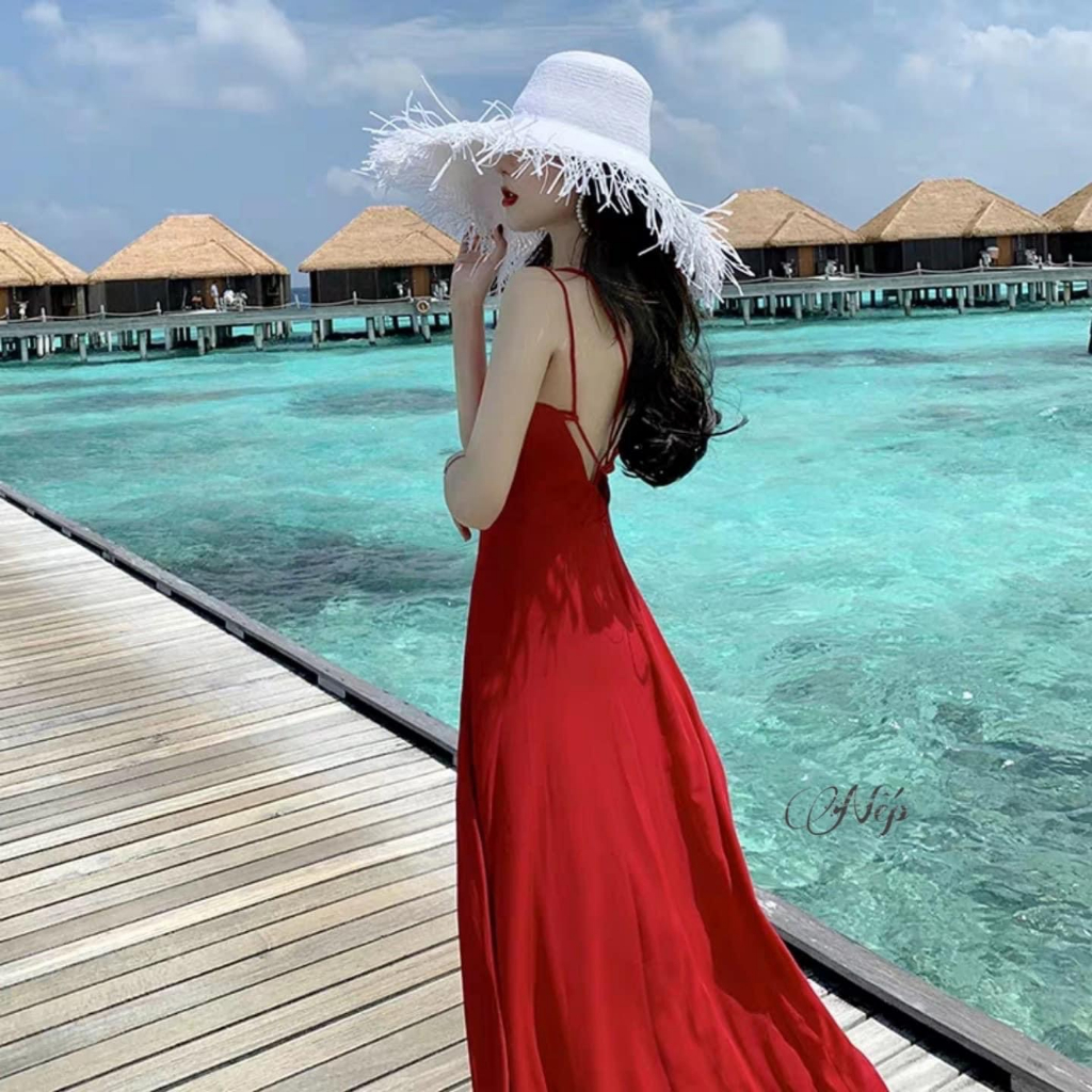 Váy maxi 2 dây hở lưng, đan nhiều kiểu dây