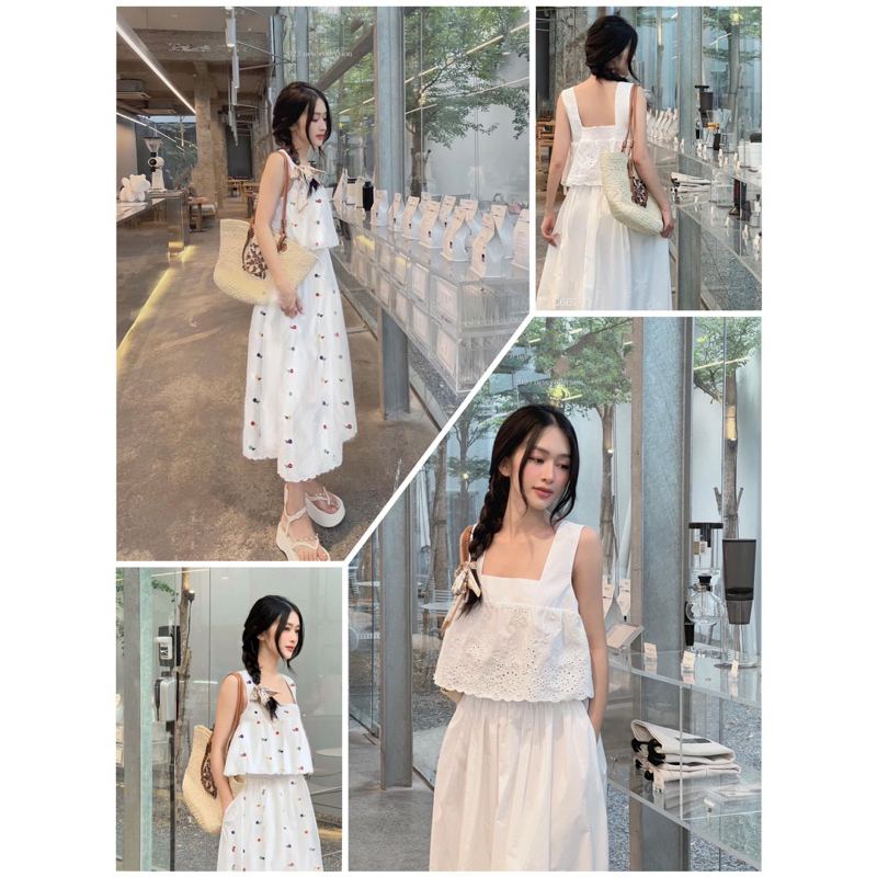 SET BABYDOLL THÊU HOA + CHÂN VÁY