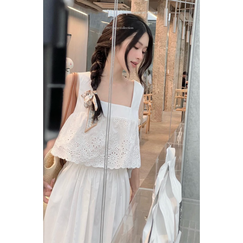 SET BABYDOLL THÊU HOA + CHÂN VÁY