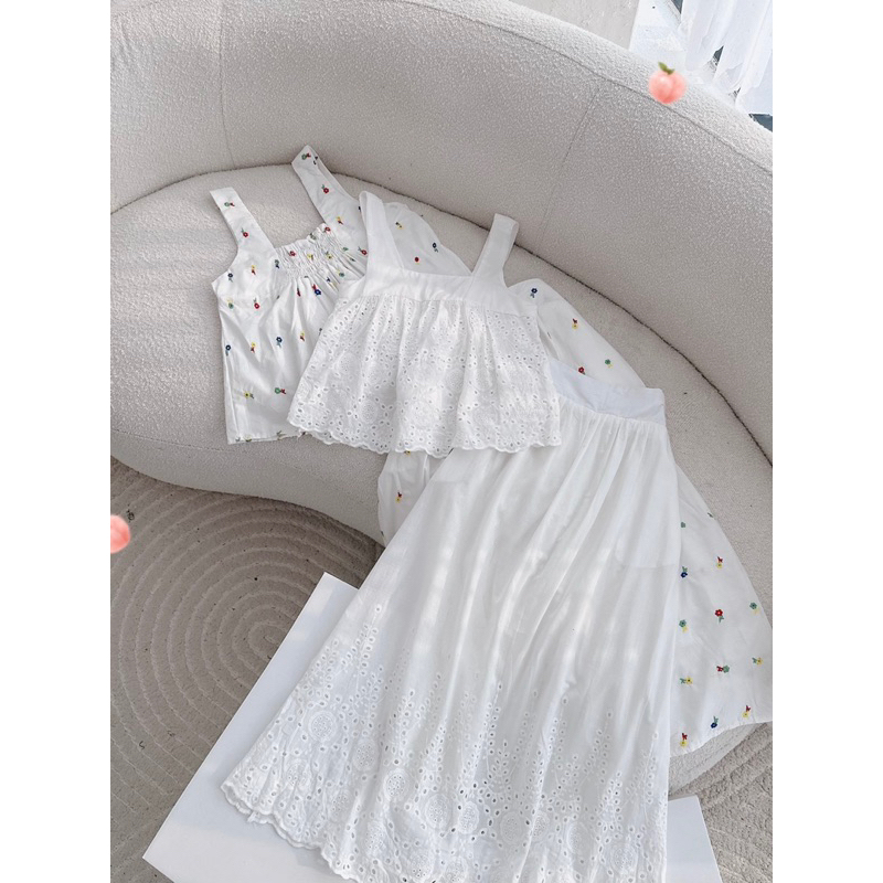 SET BABYDOLL THÊU HOA + CHÂN VÁY