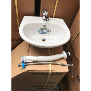 Chậu lavabo 1 lỗ  kích thước(38*40) vòi lạnh đủ phụ kiện