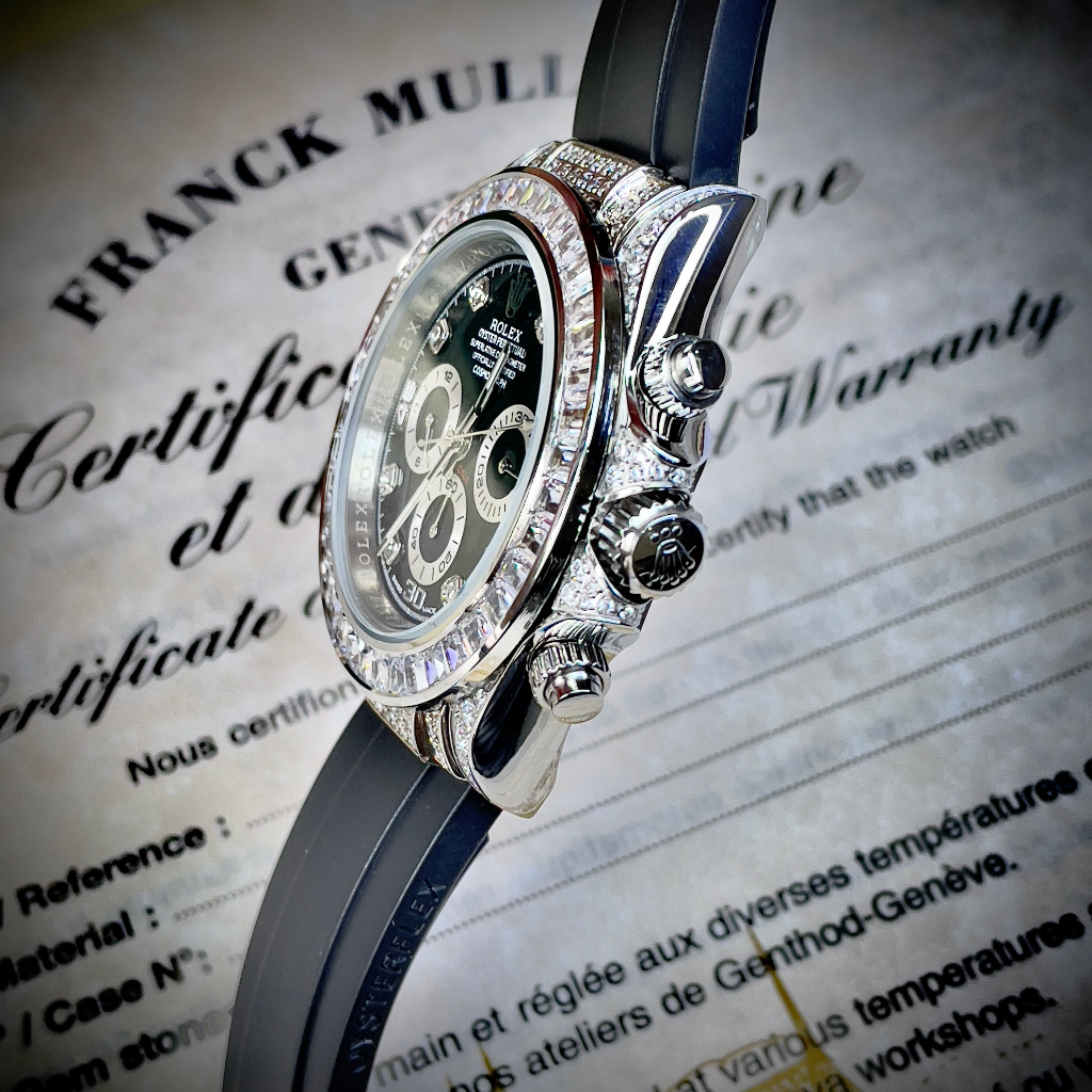 Đồng hồ Nam Rolex 6kim vành đá vỏ đá dây cao su máy nhật dòng cơ Automatic mặt đen 41mm