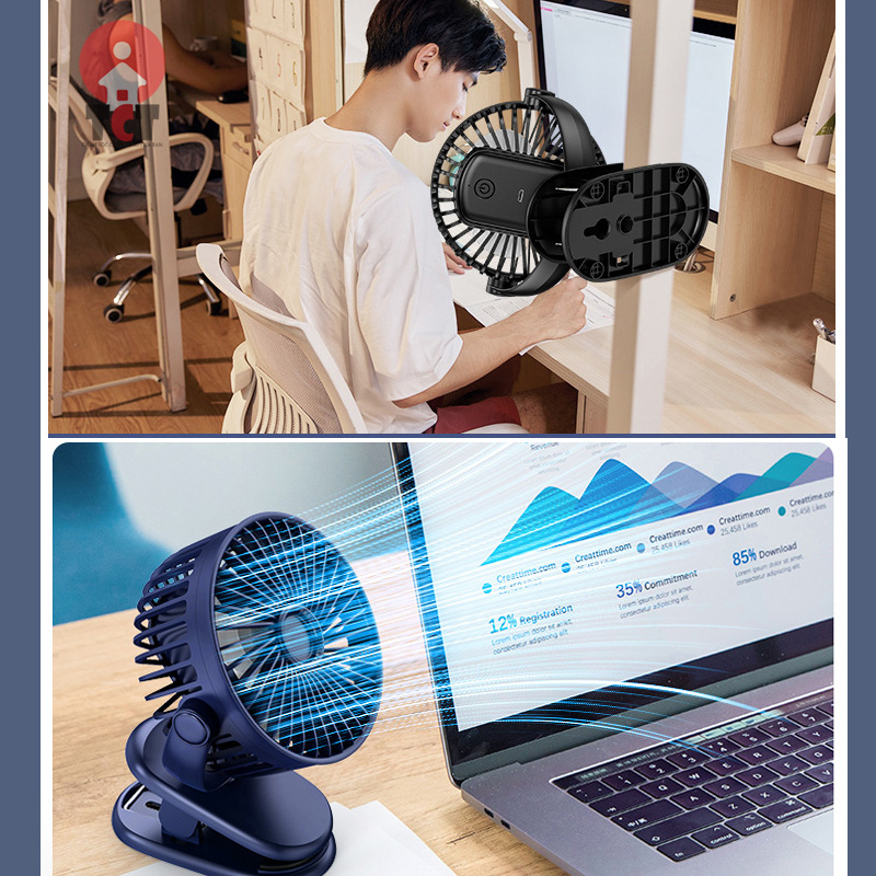 Quạt mini, quạt kẹp bàn tích điện GF10 cắm điện USB trực tiếp để bàn, kẹp xe đẩy, oto