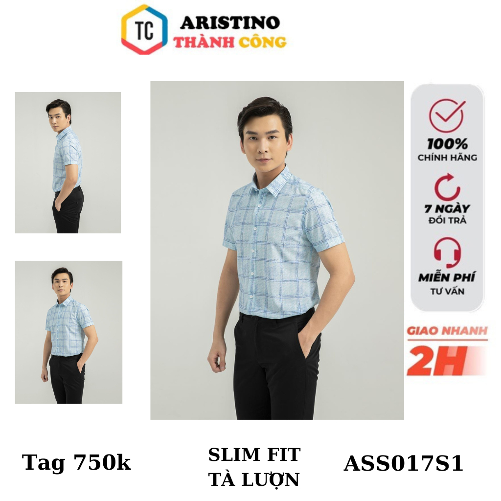 Áo sơ mi ngắn tay nam Aristino sợi sồi mềm mát form slim không nhăn dễ ủi ASS017S1