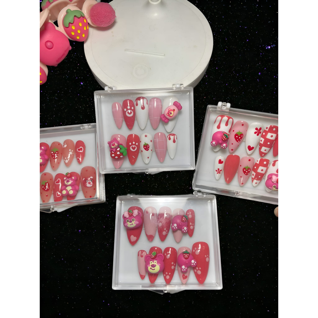 Nail gấu dâu 50k, Nailbox thiết kế giá rẻ lấy tương tác, nail nặn hình gel art xinh xắn