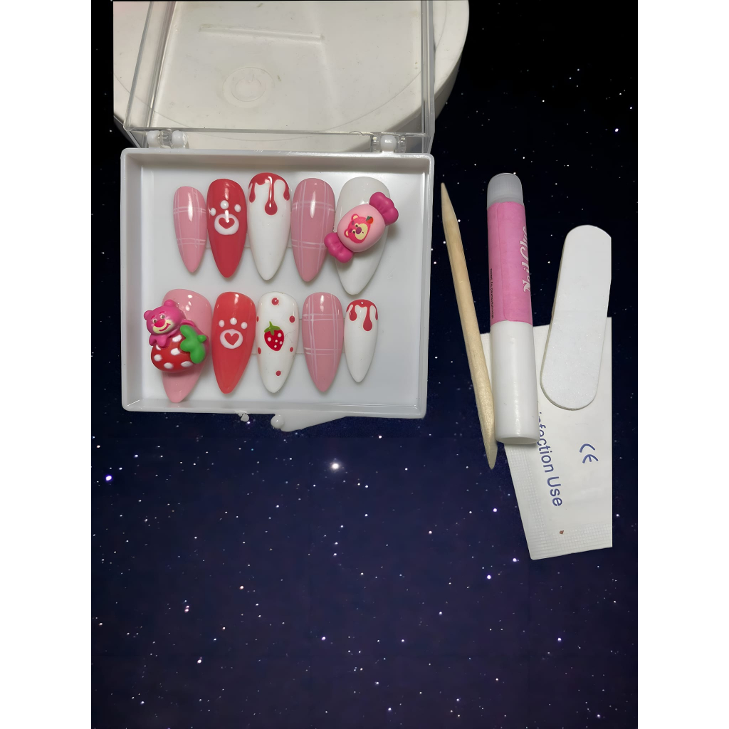 Nail gấu dâu 50k, Nailbox thiết kế giá rẻ lấy tương tác, nail nặn hình gel art xinh xắn