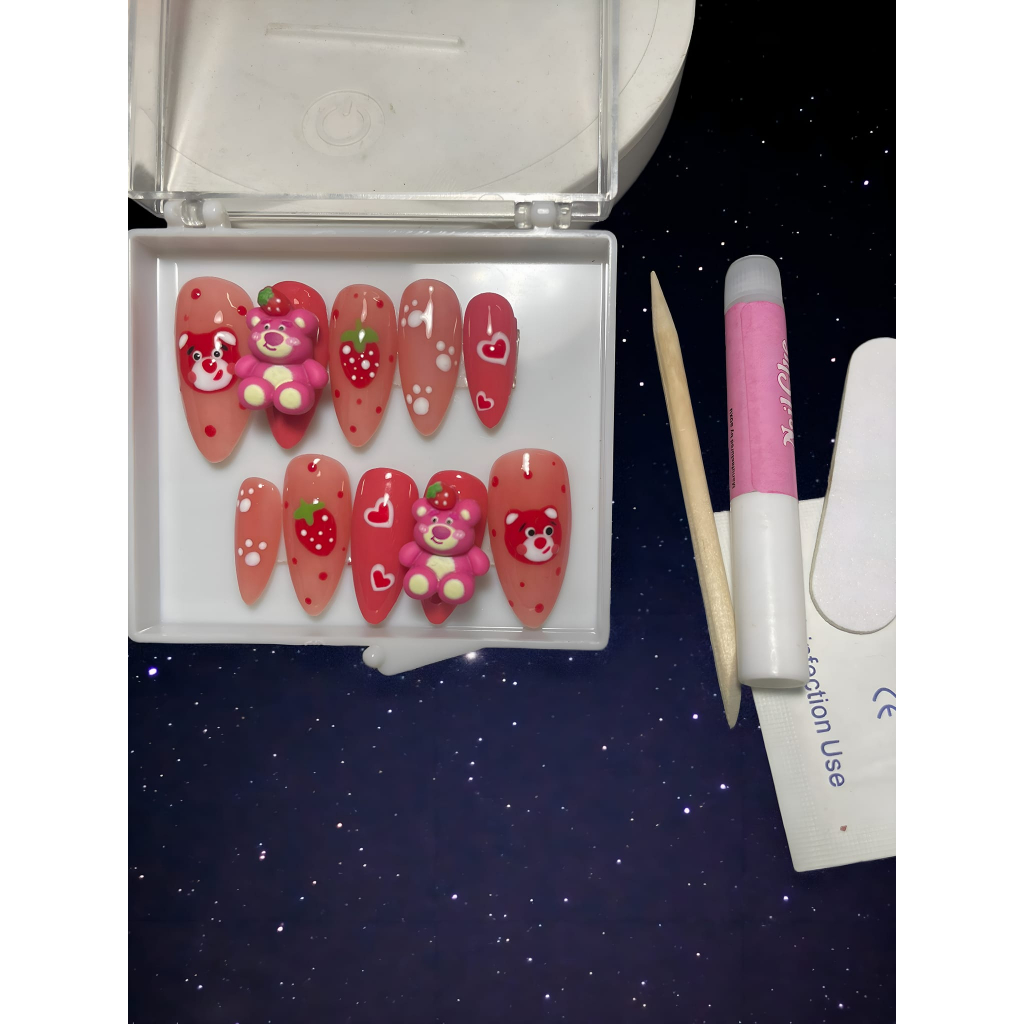 Nail gấu dâu 50k, Nailbox thiết kế giá rẻ lấy tương tác, nail nặn hình gel art xinh xắn