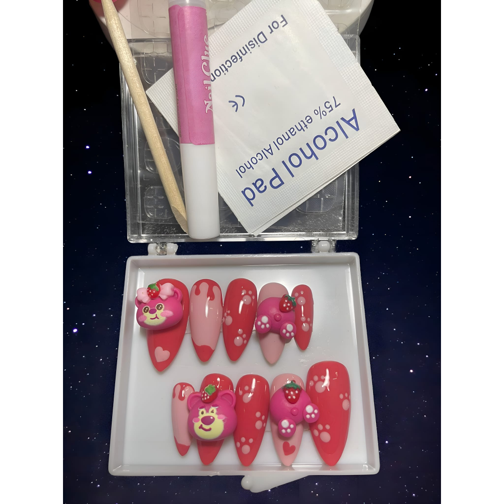 Nail gấu dâu 50k, Nailbox thiết kế giá rẻ lấy tương tác, nail nặn hình gel art xinh xắn