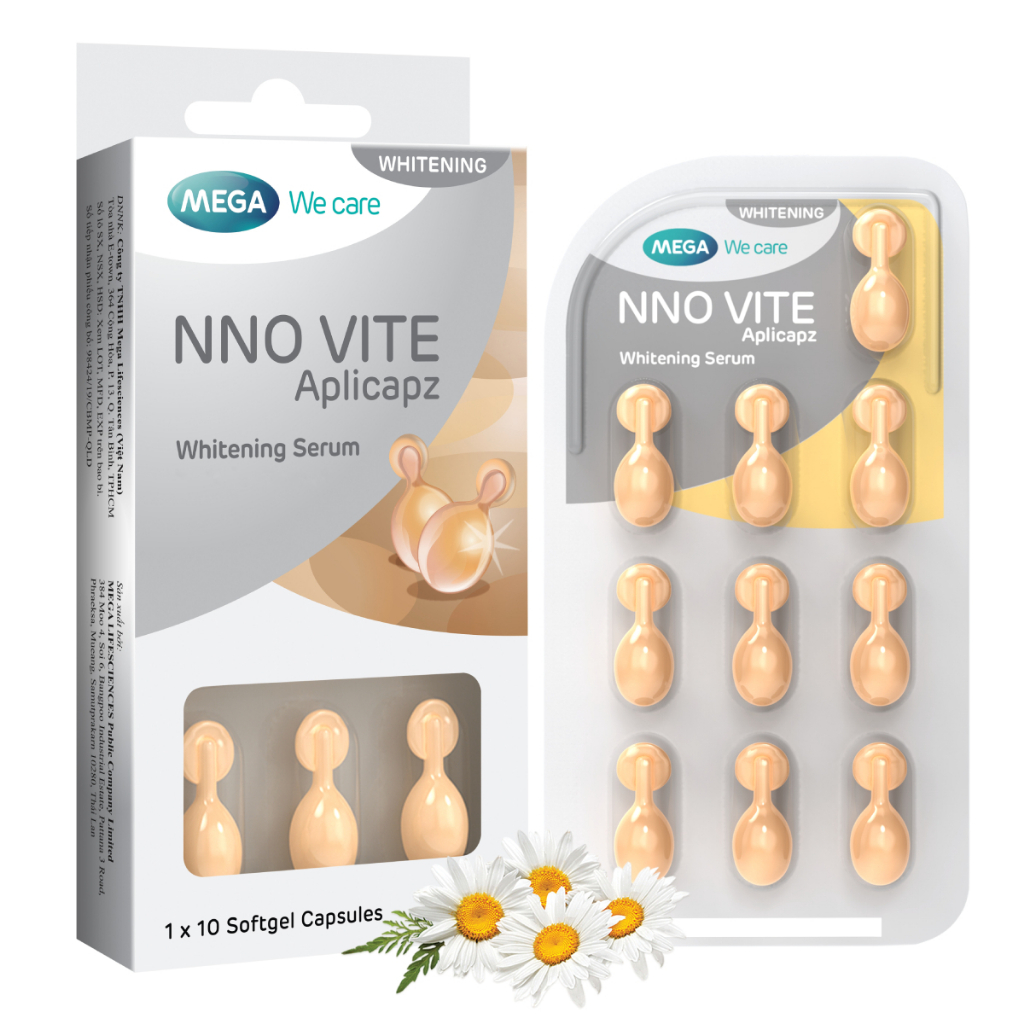 Serum dưỡng trắng da, mờ đốm nâu, đều màu da - Vitamin C, Vitamin E, Bisabolol - NNO VITE Mega We Care