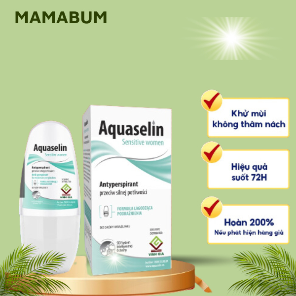 Lăn Khử Mùi AQUASELIN Sensitive Women Không Gây Thâm Nách, Ố Vàng Áo Dùng Cho Nữ Mồ Hôi Ít, Mùi Nhẹ 50ml