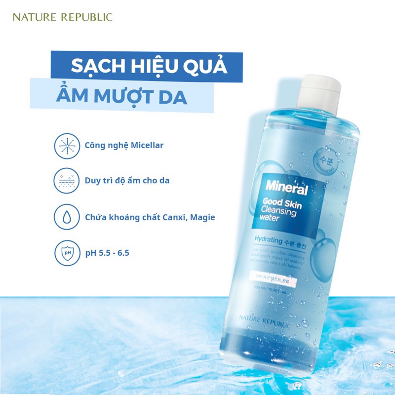Nước tẩy trang Nature Republic Good Skin Mineral Ampoule Cleansing Water 500ml