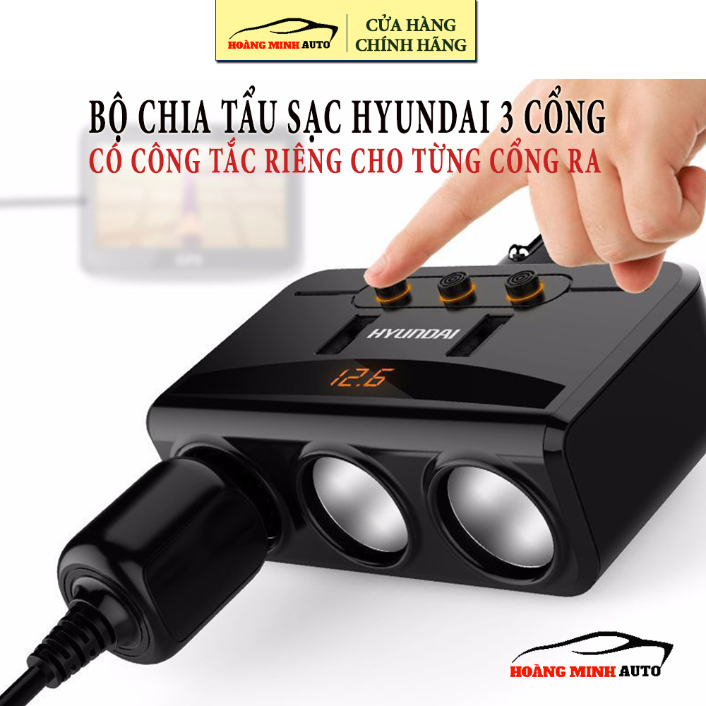 Bộ chia tẩu sạc ô tô 3 cổng Hyundai HY-29 kèm 2 cổng USB hàng chính hãng | BigBuy360 - bigbuy360.vn