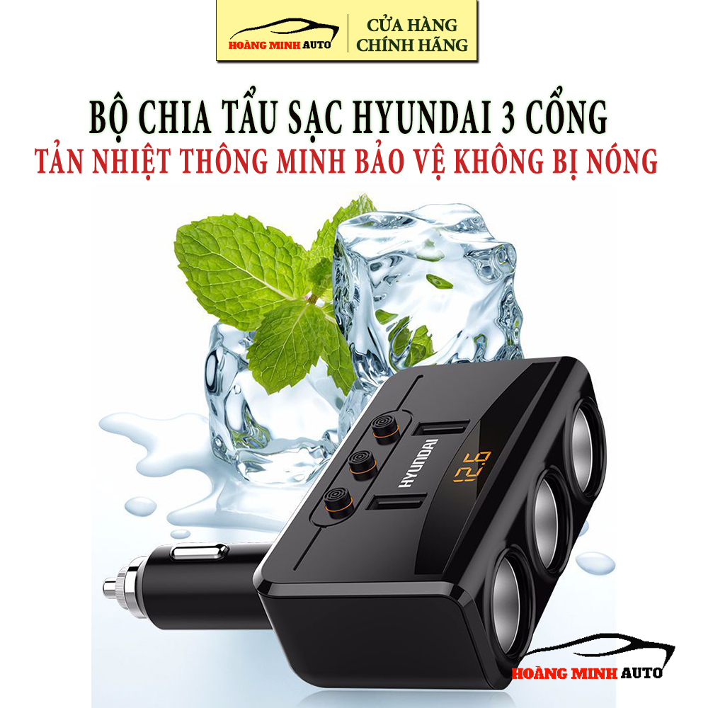 Bộ chia tẩu sạc ô tô 3 cổng Hyundai HY-29 kèm 2 cổng USB hàng chính hãng | BigBuy360 - bigbuy360.vn