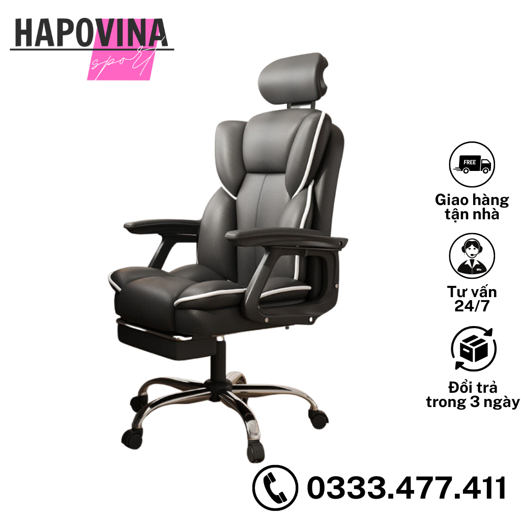 Ghế gaming công thái học cao cấp, ghế chơi game tựa đầu nâng hạ ngả lưng tiện ích, ghế xoay văn phòng nhập khẩu