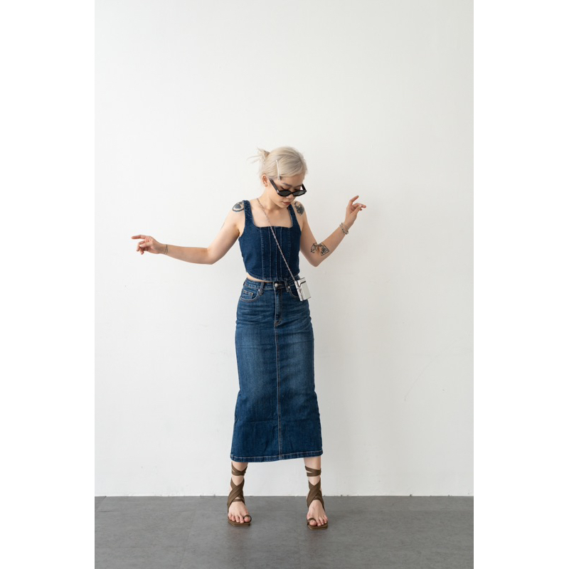 Váy jean midi xẻ tà sau VJ031