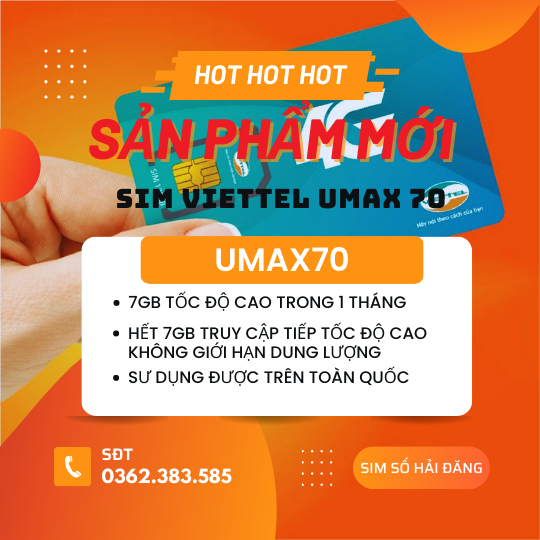 Sim Viettel Siêu Khuyến mãi Data UMAX70 1 tháng