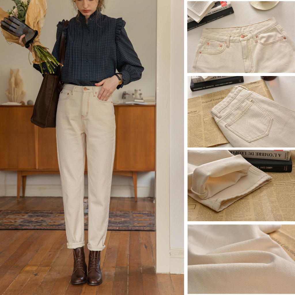 Quần jeans ống đứng (straight Jeans) Ledenim - Màu Trắng - Vải Denim 100% cotton