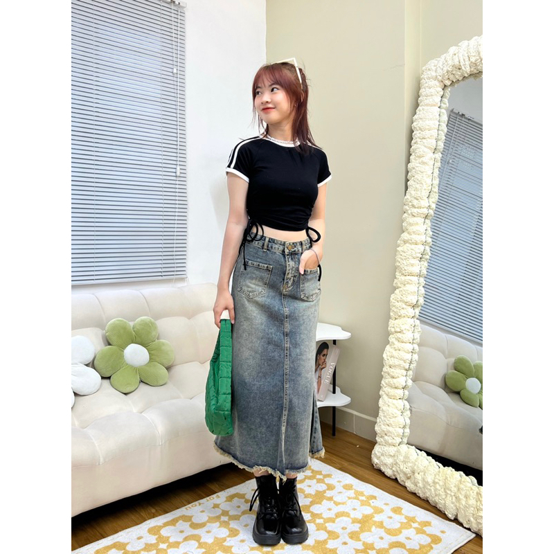 Chân Váy Jean Nữ Đuôi Cá OLARI Dáng Dài Phối Túi - OL253 - Cew Jeans Skirt