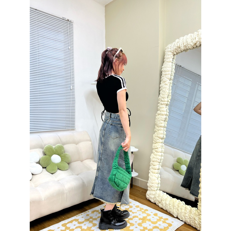 Chân Váy Jean Nữ Đuôi Cá OLARI Dáng Dài Phối Túi - OL253 - Cew Jeans Skirt