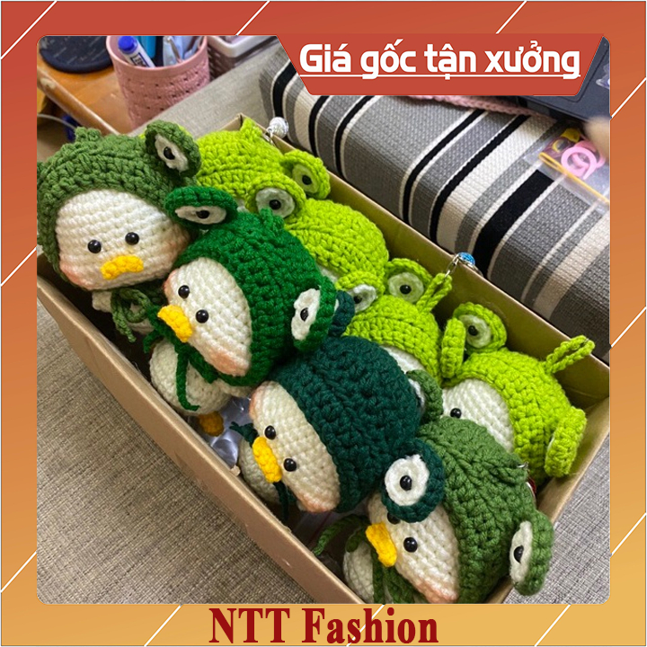 Bé vịt cute, phụ kiện móc len (2 đôi mắt có gài 5mm, len màu mũ, thân tùy chọn 1/2 cuộn, chân 1/3 cuộn)