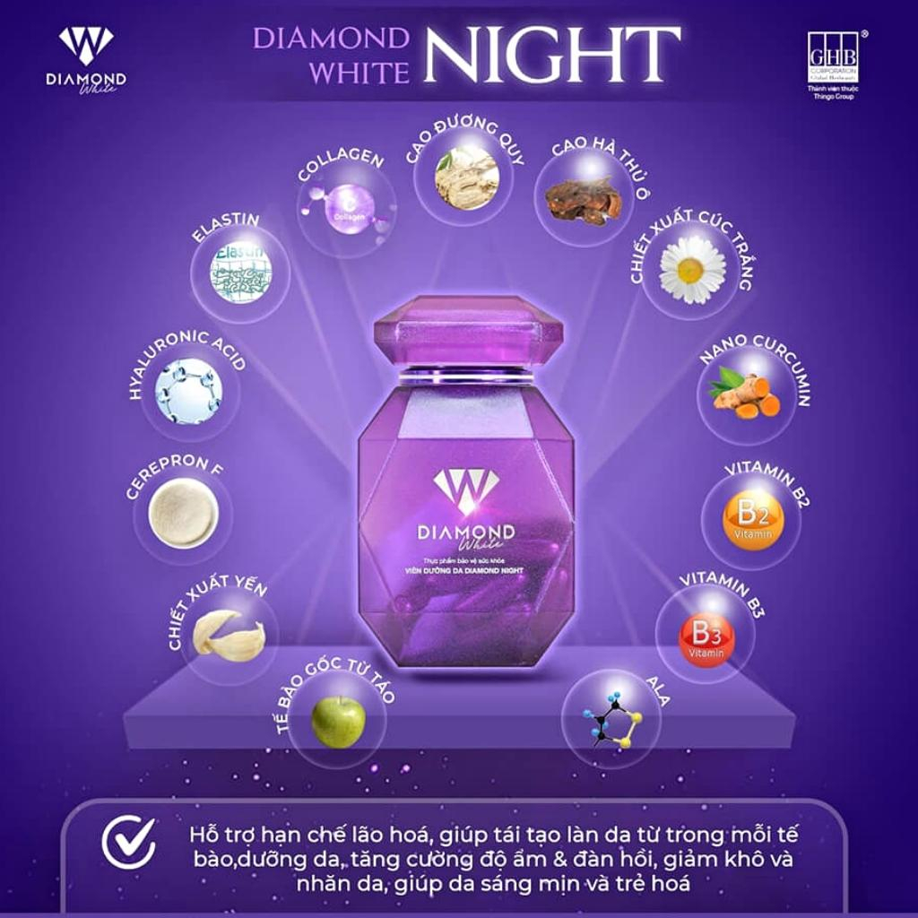 Viên Uống Trắng Da Diamond White Day & Night Dưỡng Trắng Hoàn Hảo, Cải Thiện Làn Da Đen Sạm Sáng Mịn