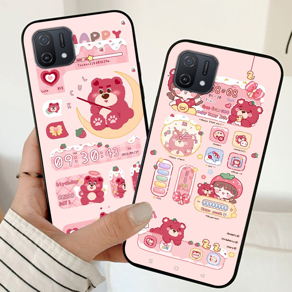 Ốp lưng oppo a16k in hình gấu dâu chibi đáng yêu cute