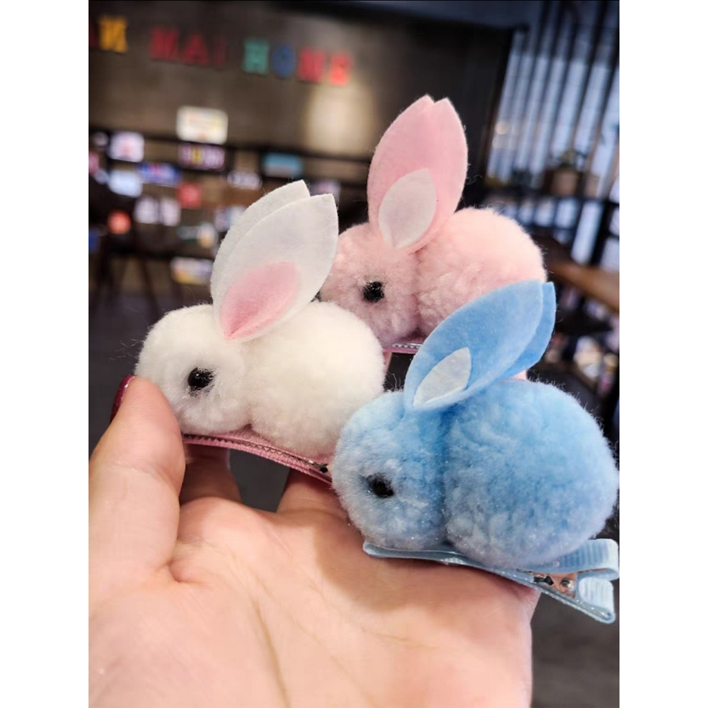 Kẹp tóc hình thỏ bông 3D phong cách Hàn Quốc