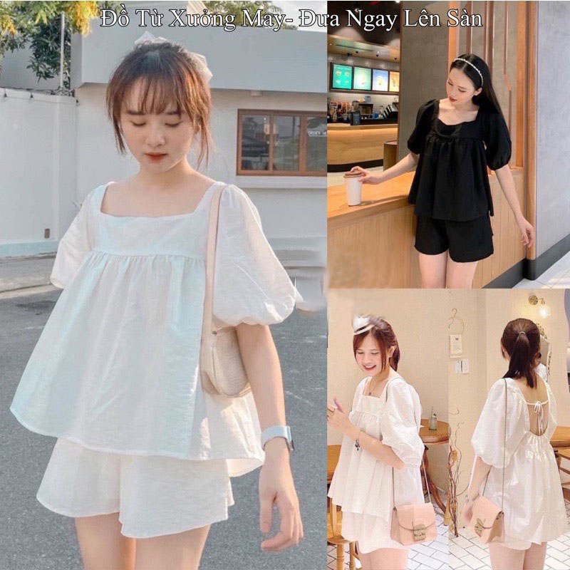 Set Bộ Nữ Áo BaByDoll Kết Hợp Quần Shop Cá Tính