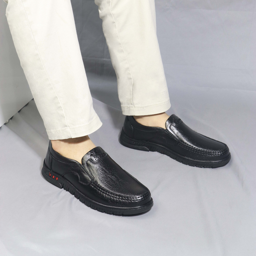 Giày lười nam da bò HT.NeO . Giày bánh mỳ đế bằng  cao su mềm dẻo da bò thật phong cách 4 mùa thoải mái tiện lợi GDN2616