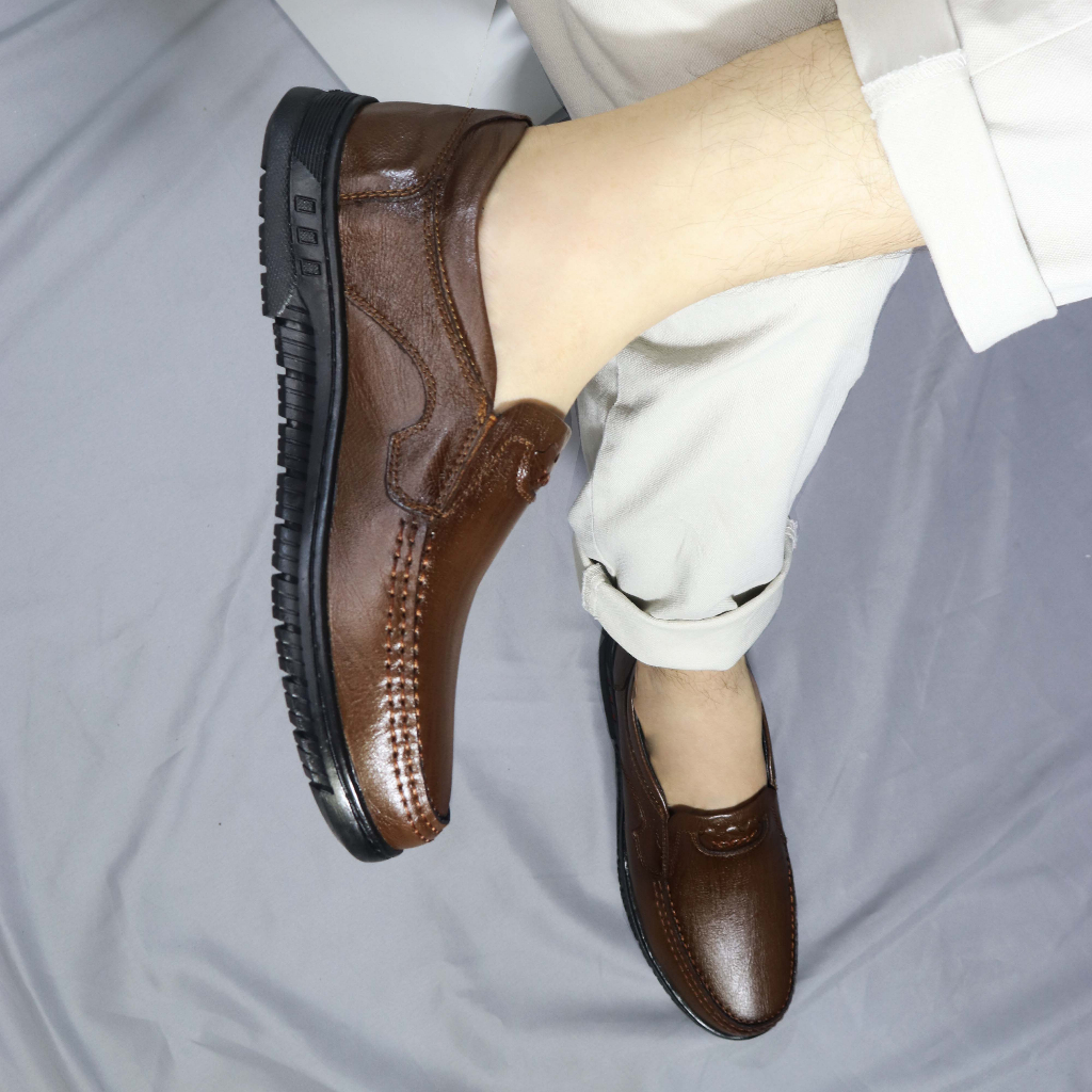 Giày lười nam da bò HT.NeO . Giày bánh mỳ đế bằng  cao su mềm dẻo da bò thật phong cách 4 mùa thoải mái tiện lợi GDN2616