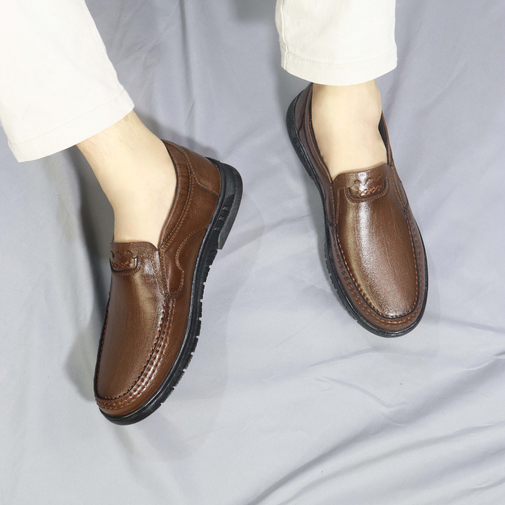 Giày lười nam da bò HT.NeO . Giày bánh mỳ đế bằng  cao su mềm dẻo da bò thật phong cách 4 mùa thoải mái tiện lợi GDN2616