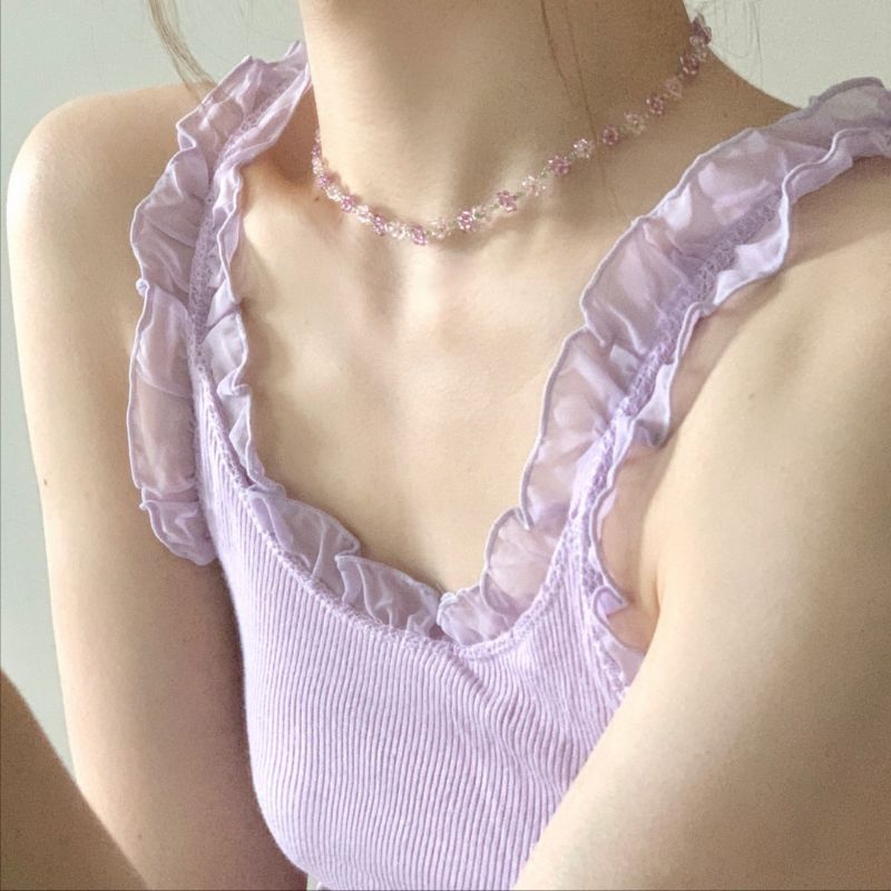 Vòng cổ kết hoa hạt cườm màu tím mã N012