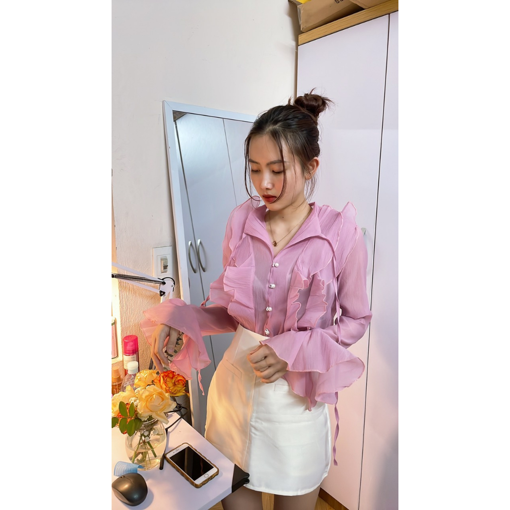 Áo voan viền bèo tiểu thư ống tay loe - Sarang Clothing