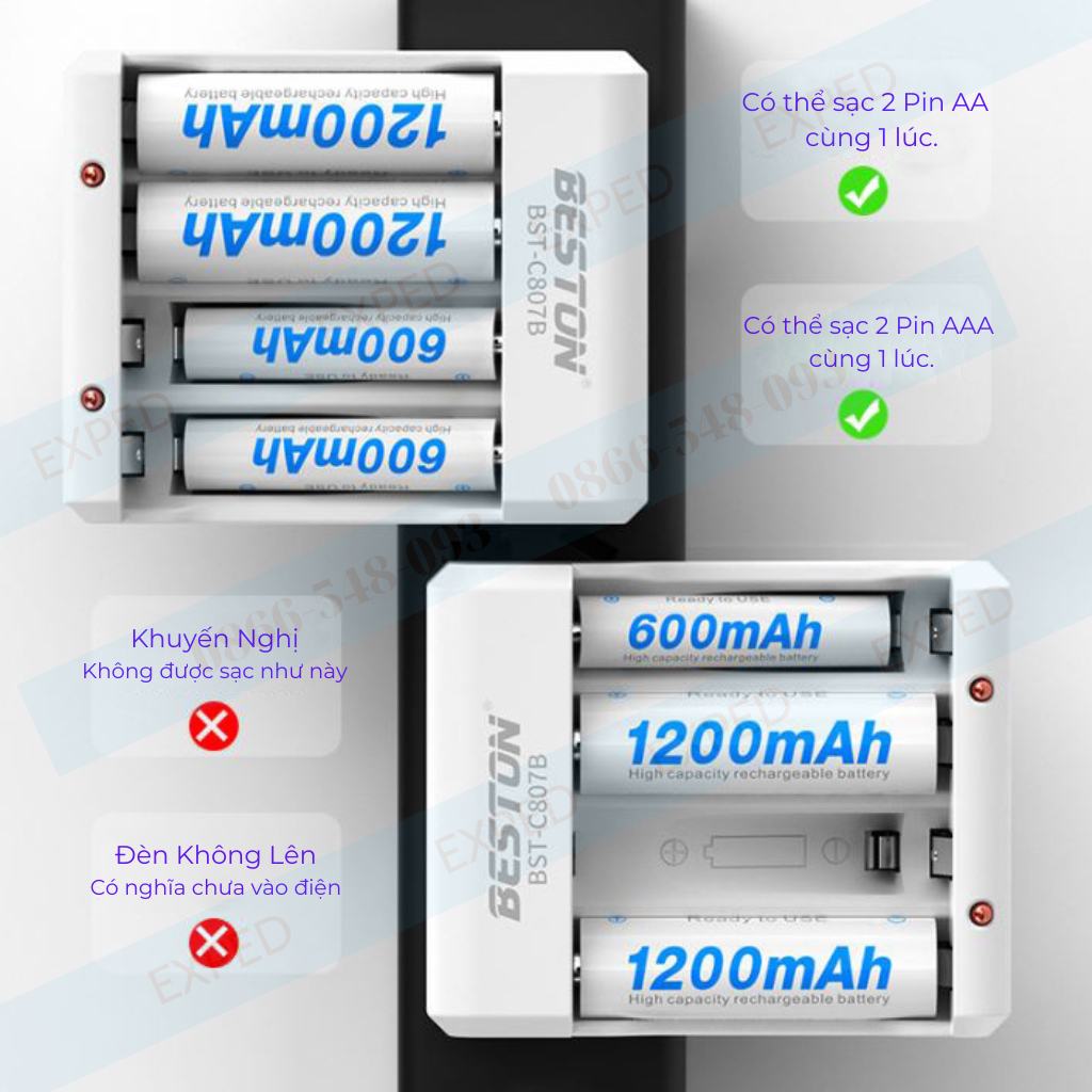 Bộ sạc pin tiểu BST-C807B đa năng AA, AAA tặng hộp 4 viên pin AA2000 BESTON