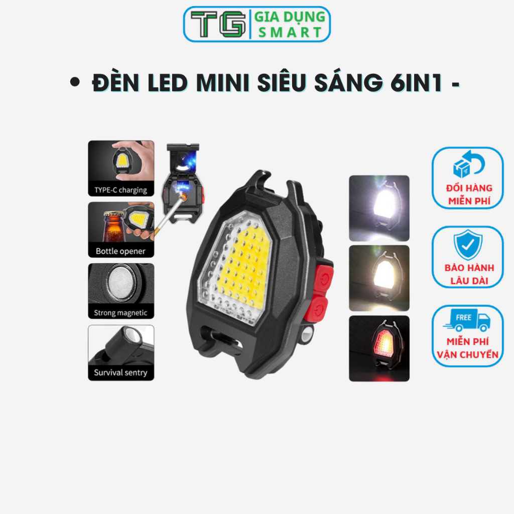 Đèn LED Mini Siêu Sáng Sạc USB Tiện Dụng 6in1 - Cắm Trại - Đi Phượt