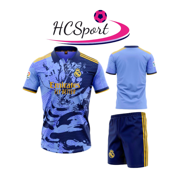 Bộ quần áo bóng đá thun mè Rồng Tím CLB Real - Mùa 2023 - Hcsport
