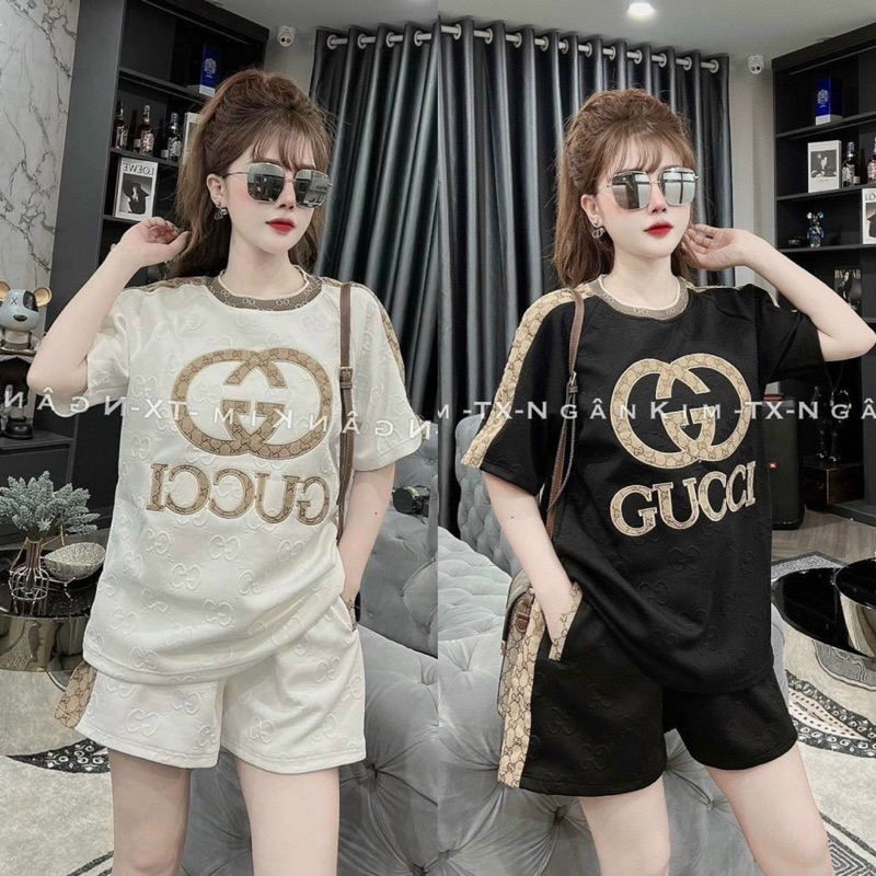 Set Bộ Thun Dập Nổi GUCCY Áo Phông Tay Ngắn + Quần Short Đùi
