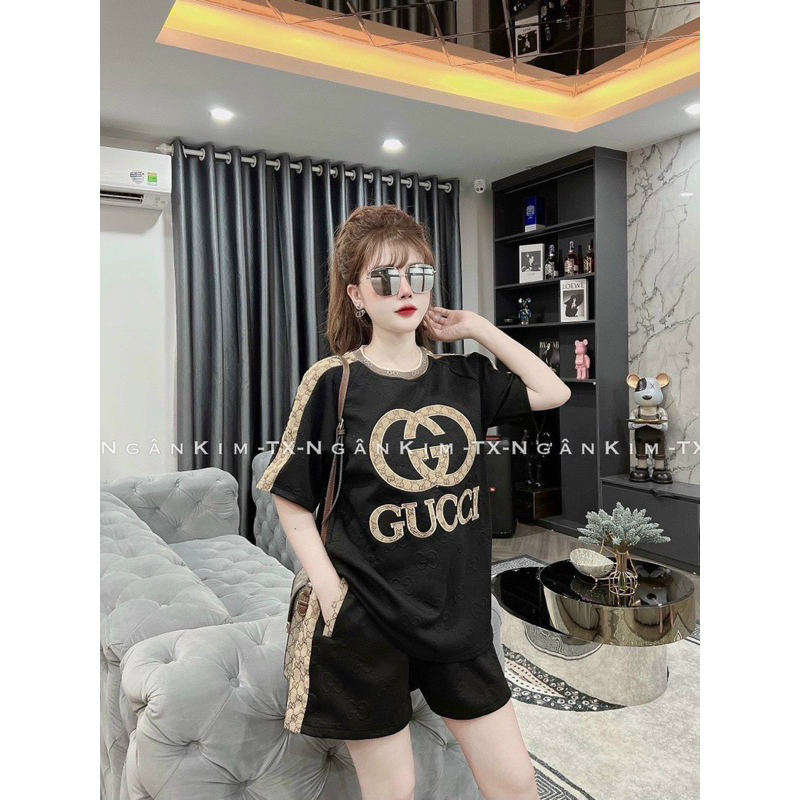 Set Bộ Thun Dập Nổi GUCCY Áo Phông Tay Ngắn + Quần Short Đùi