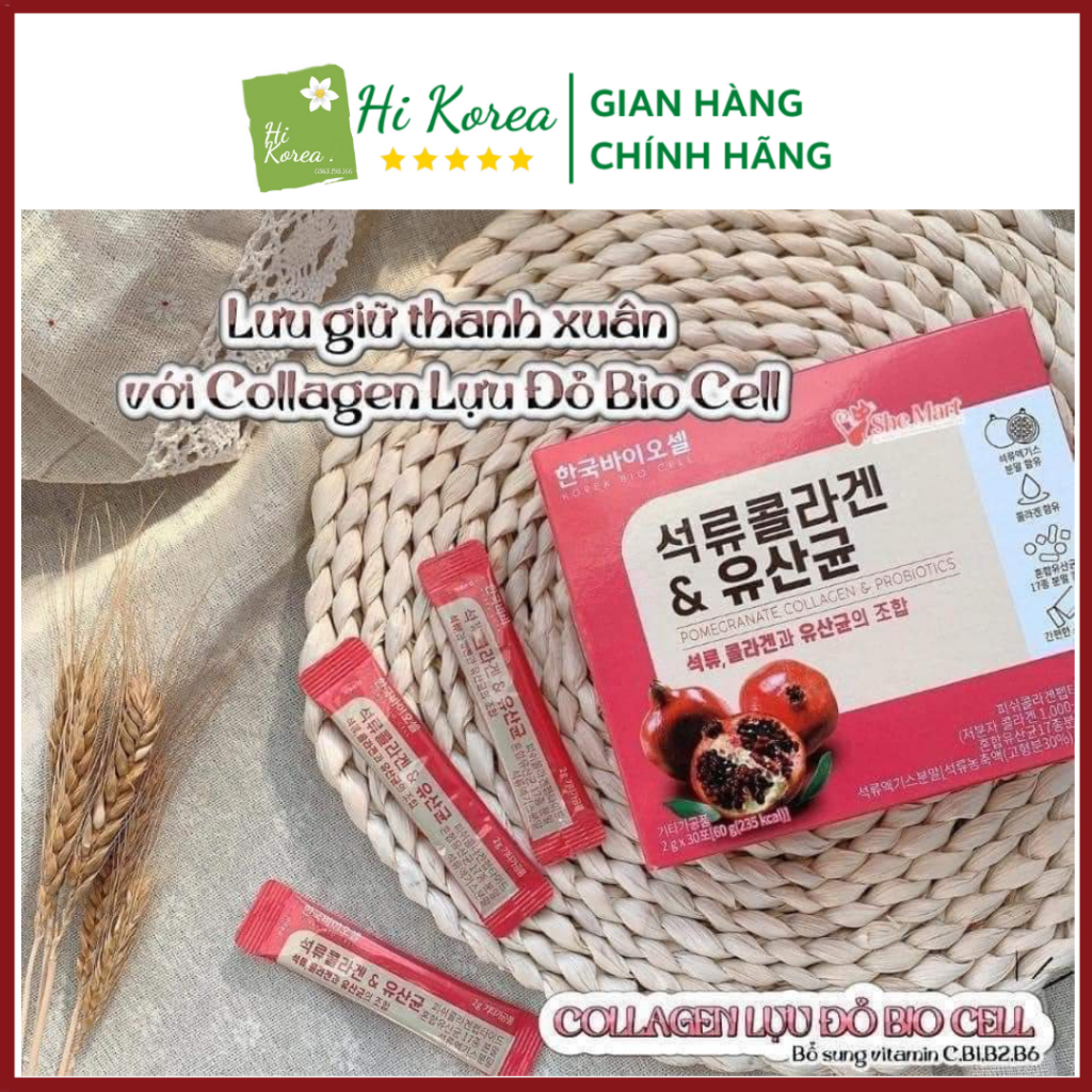 Collagen Bột Lựu Hàn Quốc, Collagen Lựu Nhụy Hoa Nghệ Tây Bio Cell Hộp 30 Gói | BigBuy360 - bigbuy360.vn